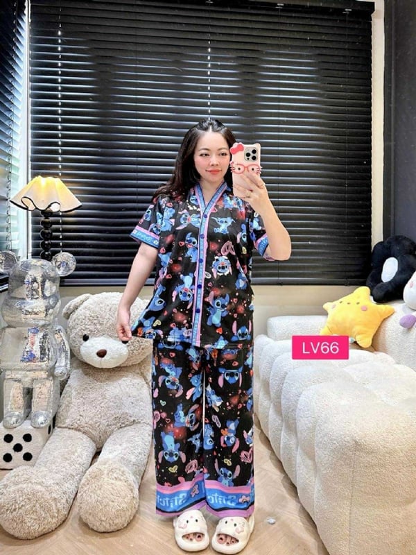 Stitch Black V Neck Long Pant (Bust 120cm)