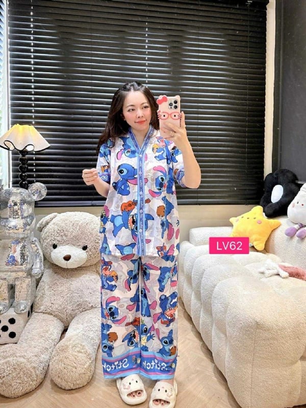 Stitch Blue&White V Neck Long Pant (Bust 120cm)