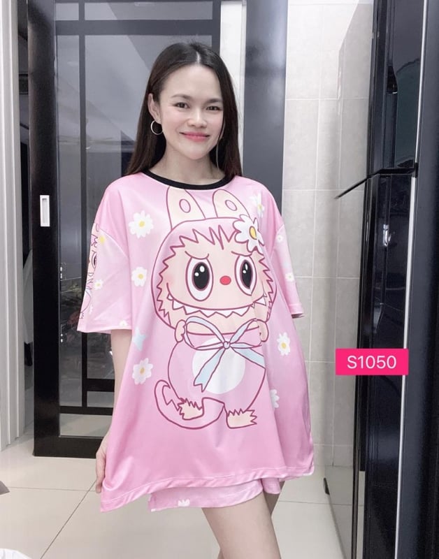 Labubu & Flowers With Simple Design, Lovely Light Pink Tone  (Bust 120cm)
