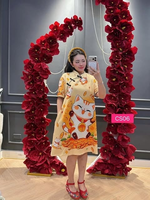 CHEONGSAME DRESS LUCKY CAT YELOOW