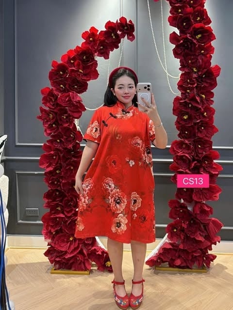 CHEONGSAME DRESS FLOWER RED COLOUR