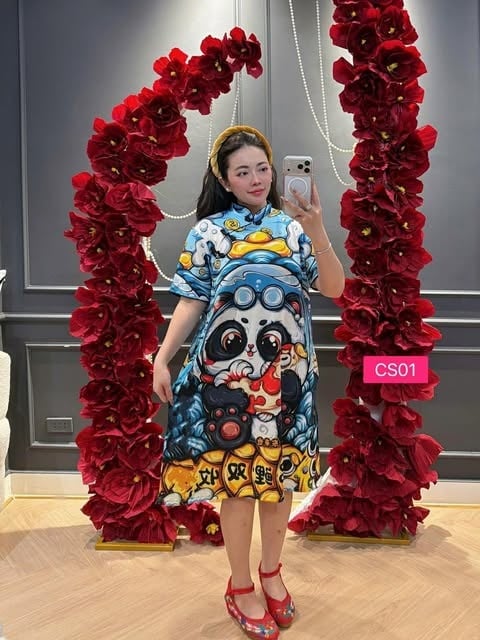 CHEONGSAME DRESS PANDA BLUE