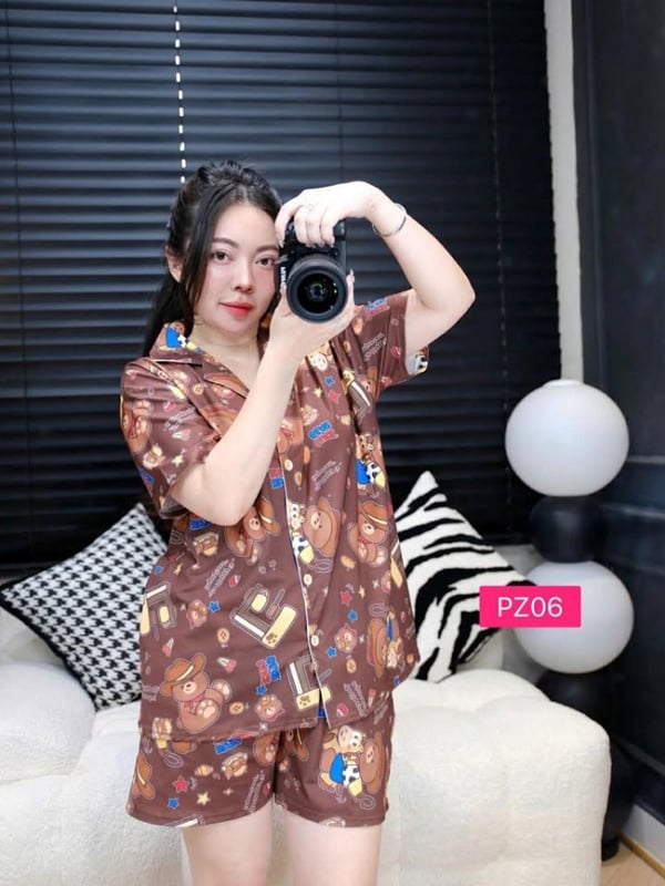 BROW BEAR PIZAMA SET SHORT PANT (FREE SIZE BUST 120CM)