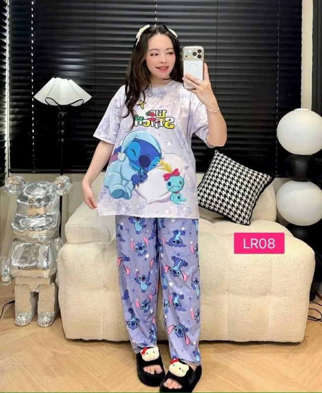 STITCH SLEEP LONG PANT SET (FREE SIZE BUST 120CM)