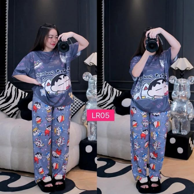 SHIN CHAN DARK BLUE LONG PANT SET (FREE SIZE BUST 120CM)