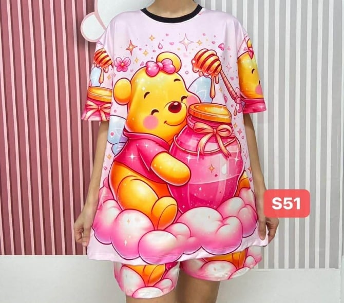 POOH PINK SET SHORT PANT (FREE SIZE,BUST 120CM)