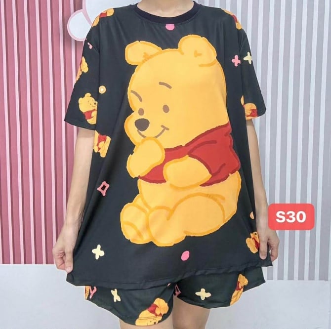 POOH BLACK SET SHORT PANT (FREE SIZE,BUST 120CM)