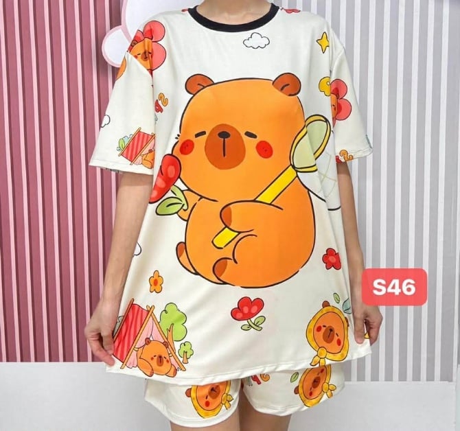 CAPYBARA FLOWER SET SHORT PANT (FREE SIZE,BUST 120CM)