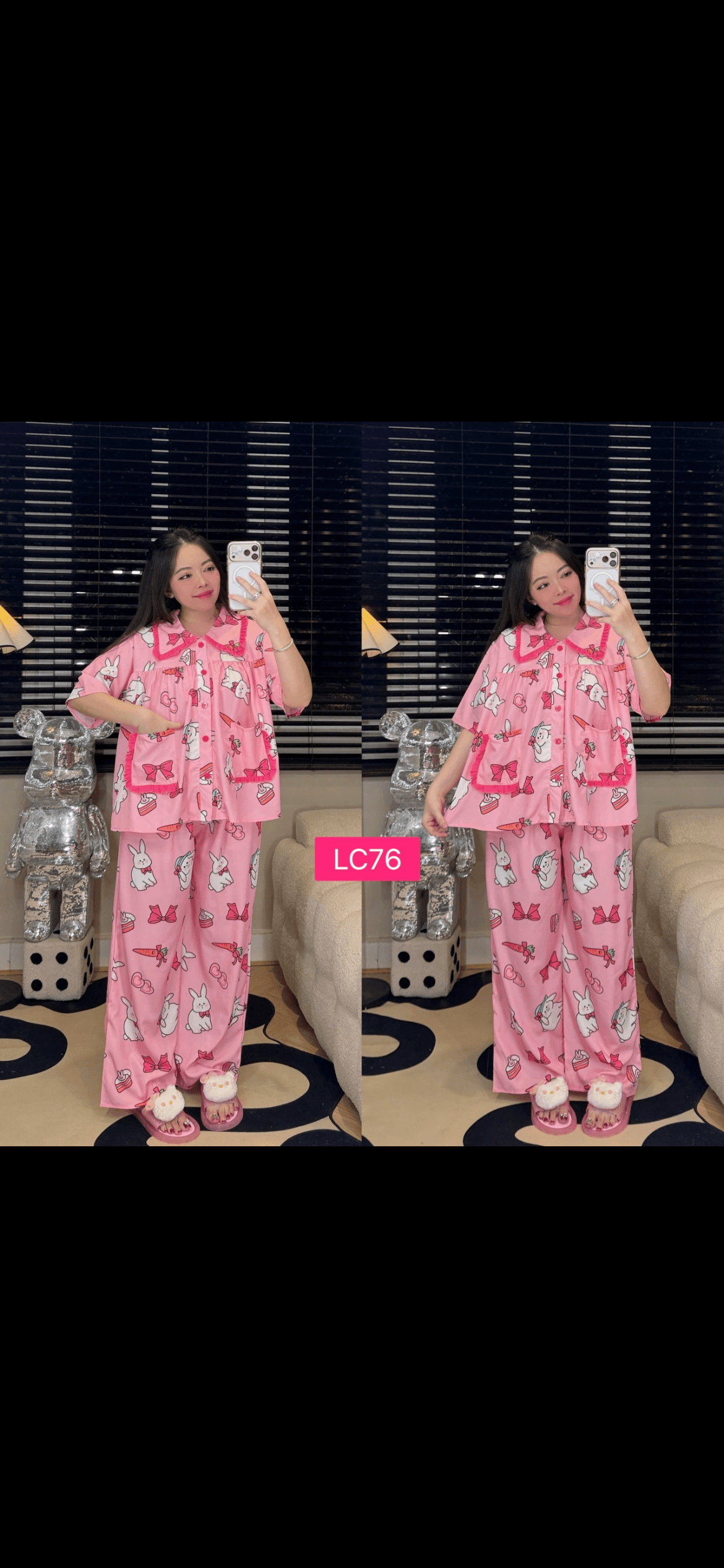 Lady Set Long Pan Pink Cute (Free Size , Bust 120cm)