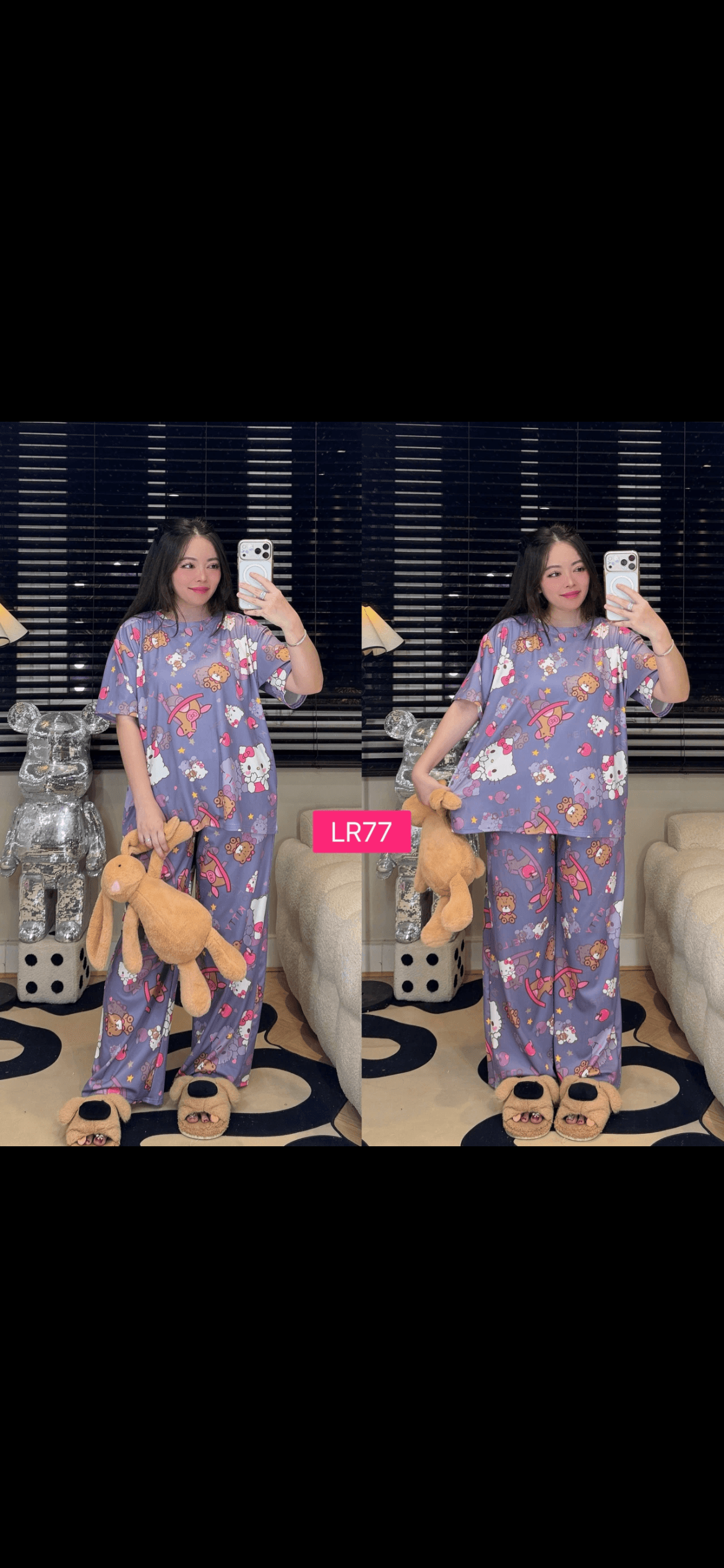 Blue Kitty Set Long Pant Short Sleeve (Free Size Bust 120cm)