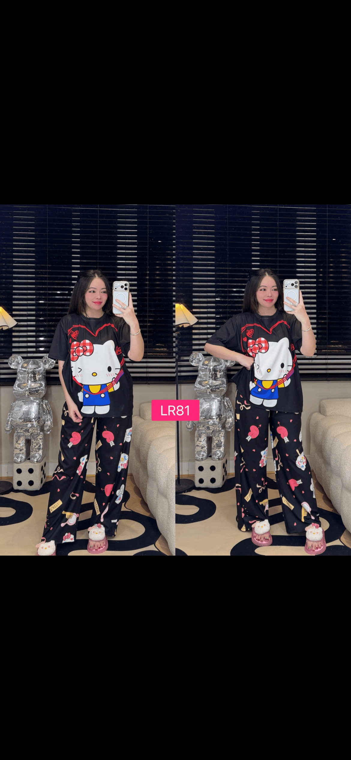 Black Kitty Set Long Pant Short Sleeve (Free Size Bust 120cm)