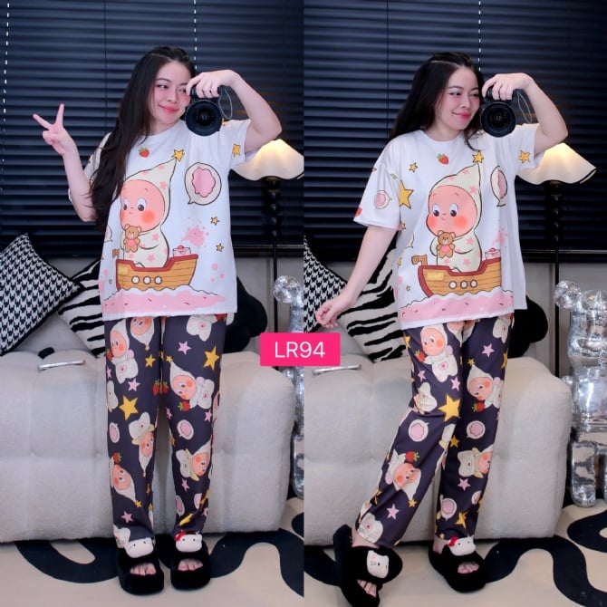 Stwinkel Set Long Pant Short Sleeve (Free Size,Bust 120cm)