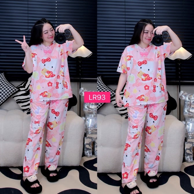 Kitty Pink Set Long Pant Short Sleeve (Free Size,Bust 120cm)