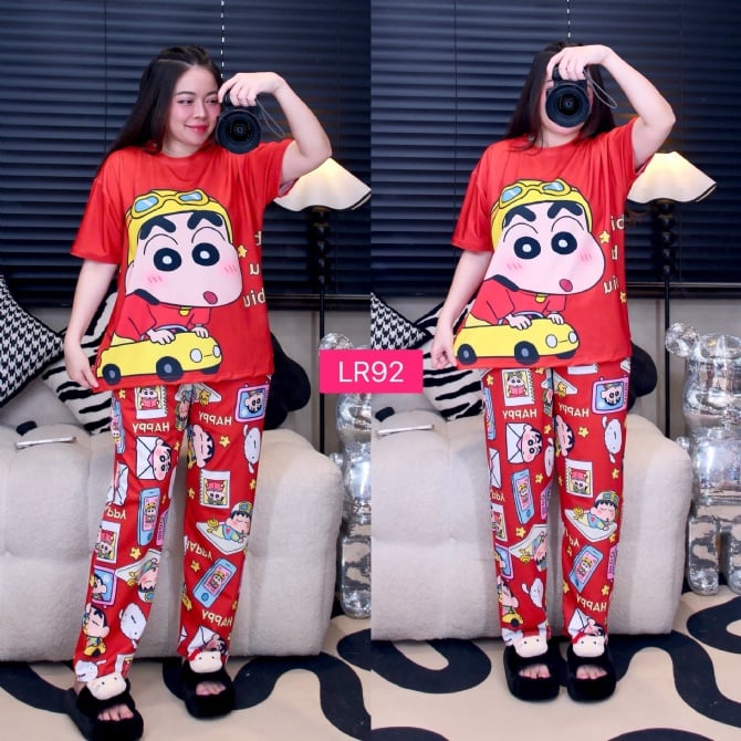 Shin Chan Red Set Long Pant Short Sleeve (Free Size,Bust 120cm)