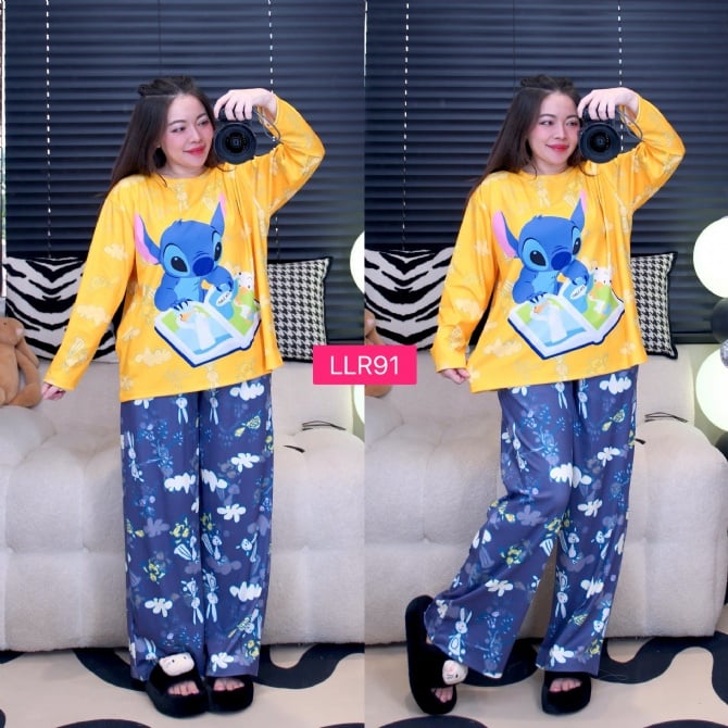 Stitch Yellow Set Long Long Short Sleeve (Free Size,Bust 120cm)