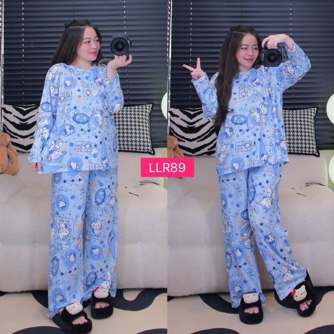 Kitty Blue Set Long Long Short Sleeve (Free Size,Bust 120cm)
