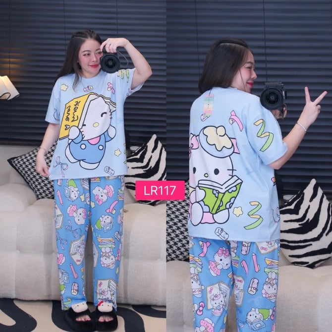 Kitty blue set round neck long pant short sleeve(free size)