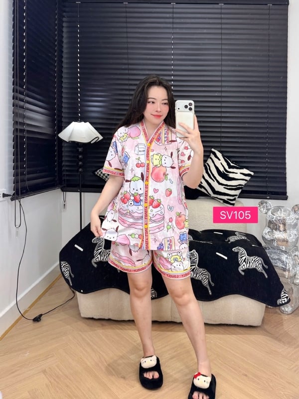 Pochaco pink v neck set (free size)