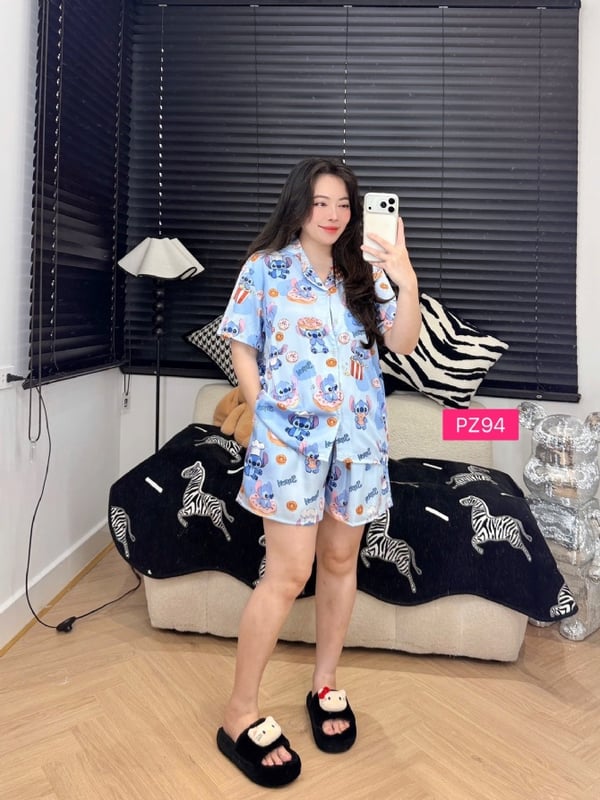 Stitch dounut pizama set short pant (free size)