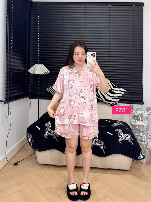 Kitty pink pizama set short pant (free size)