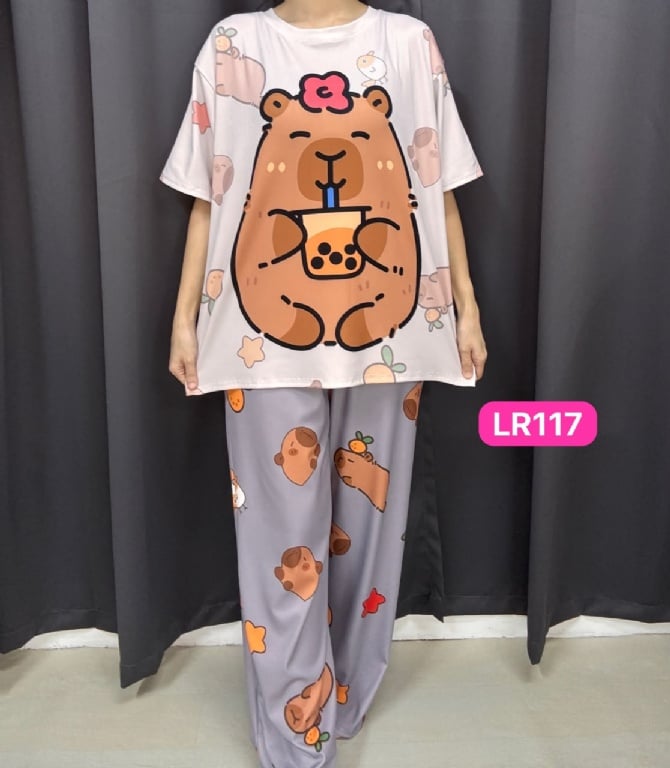 Capybara set round neck long pant short sleeve(free size)