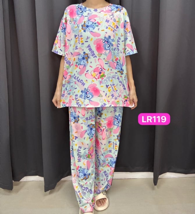 stitch set  round neck long pant short sleeve(free size)