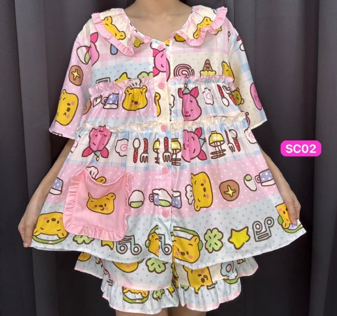 WENNIE POOH SET WAWA SHORT SLEEVE SHORT PANT (bust 120cm)