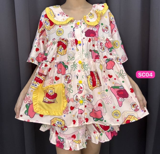 SPONGEBOB SET WAWA SHORT SLEEVE SHORT PANT (bust 120cm)
