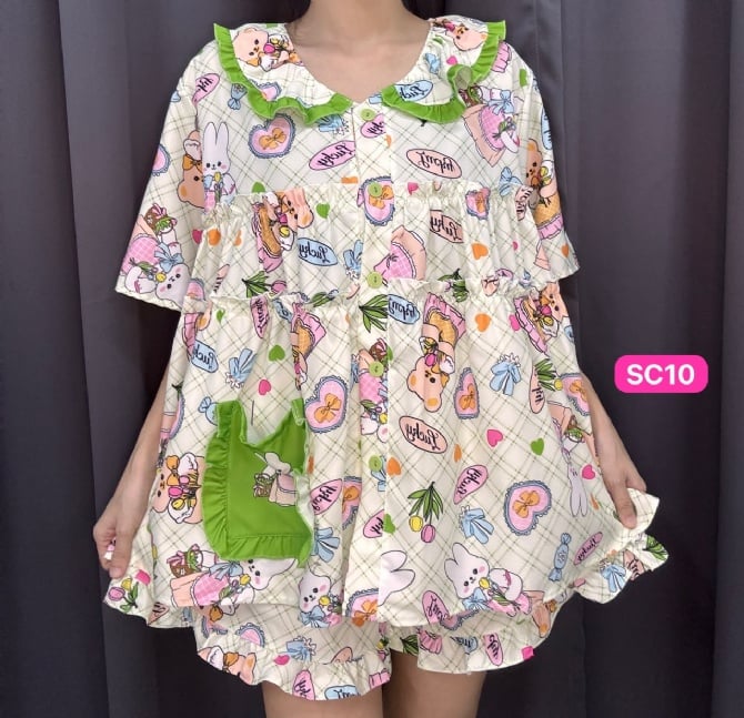 BEAR GREEN SET WAWA SHORT SLEEVE SHORT PANT (bust 120cm)