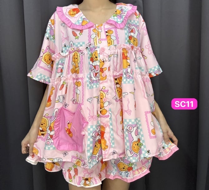 WINNIE PINK SET WAWA SHORT SLEEVE SHORT PANT (bust 120cm)